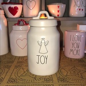 Rae Dunn JOY Medium Skinny Canister Raised Angel